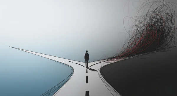 Abstract art of a person facing signs of addiction
