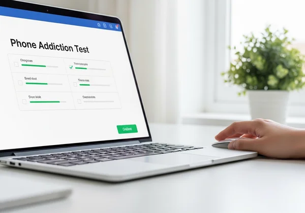 Person taking a digital phone addiction assessment