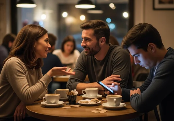 Person on phone ignoring real-life social interaction