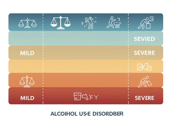 Illustration showing Alcohol Use Disorder as a spectrum (mild-severe)