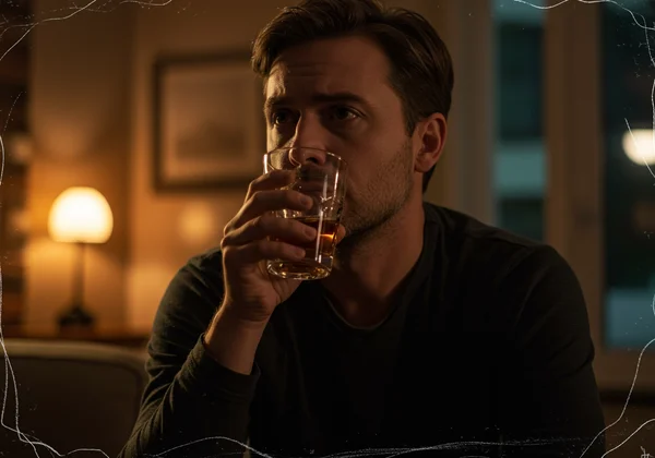 Person reflecting, questioning their drinking habits with concern