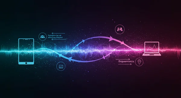 Abstract representation of brain's dopamine reward loop in digital use.