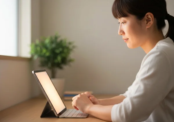 Person completing a self-assessment form in a calm environment